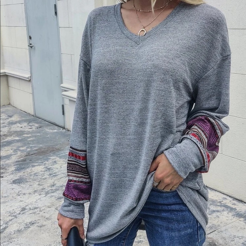 GRAY SPACE DYE STRIPED DROP SHOULDER TEE - Picture 3 of 8